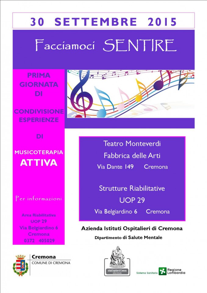 Prima giornata di musicoterapia attiva a Cremona FACCIAMOCI SENTIRE!